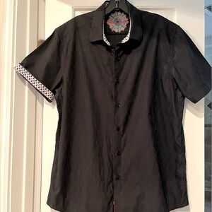 Robert Graham Black cotton Short Sleeve Mens L shirt with hidden trim